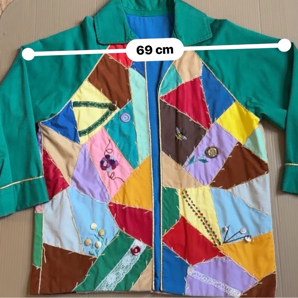 Vintage. One of a kind. Patchwork Green Women's Jacket - Multicolor Accent - Picture 13 of 16